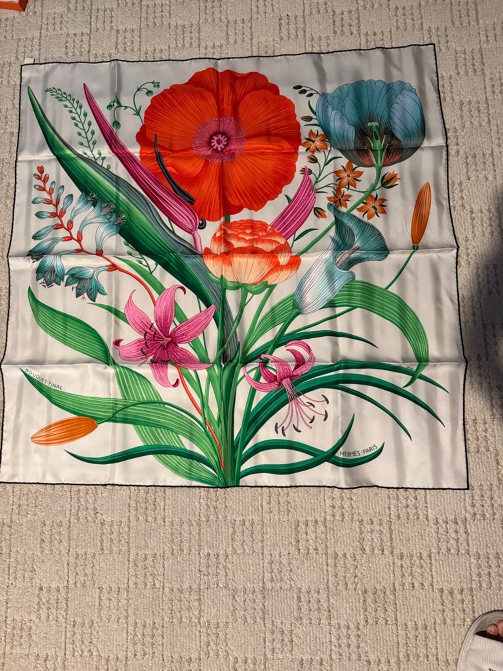 Hermes Floral Silk Scarf in Green, Pink, Red and White - Picture 3 of 3